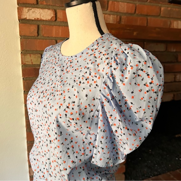 Veronica Beard Lila Silk Puff Sleeve Floral Print Mini Dress in Light Blue Sz 4 - Picture 6 of 9